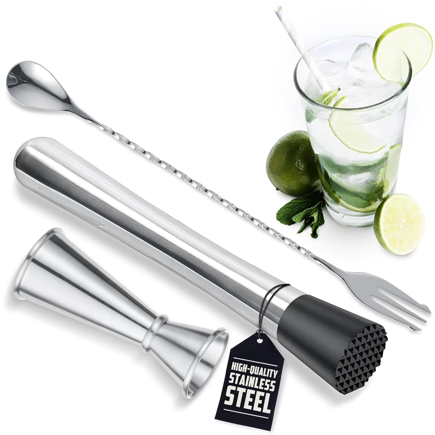 Stainless Steel Muddler Cocktail Spoon Set