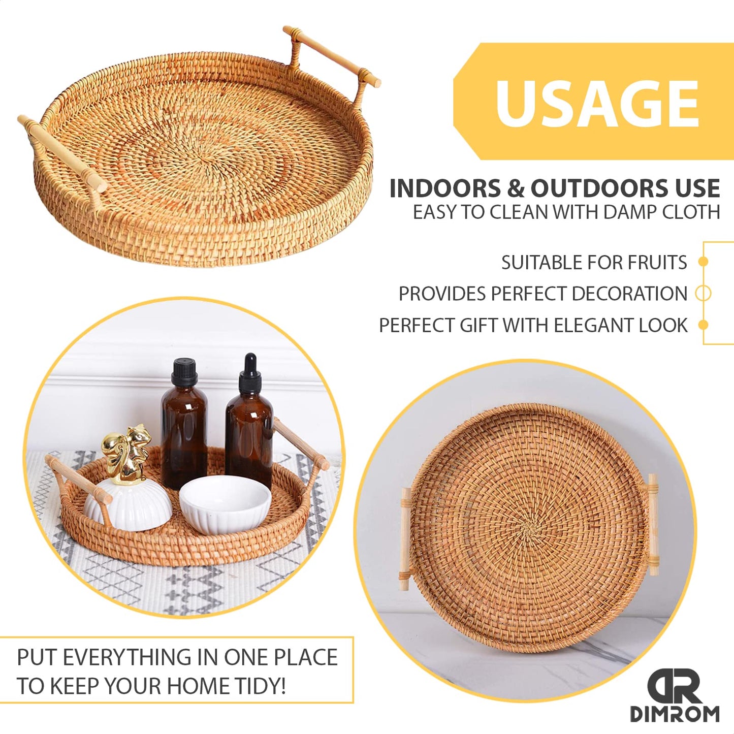 Round Serving Rattan Tray