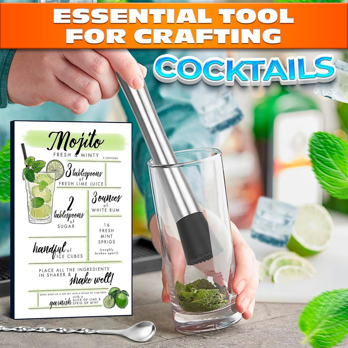 Stainless Steel Stir Spoon Muddler for Cocktails Set