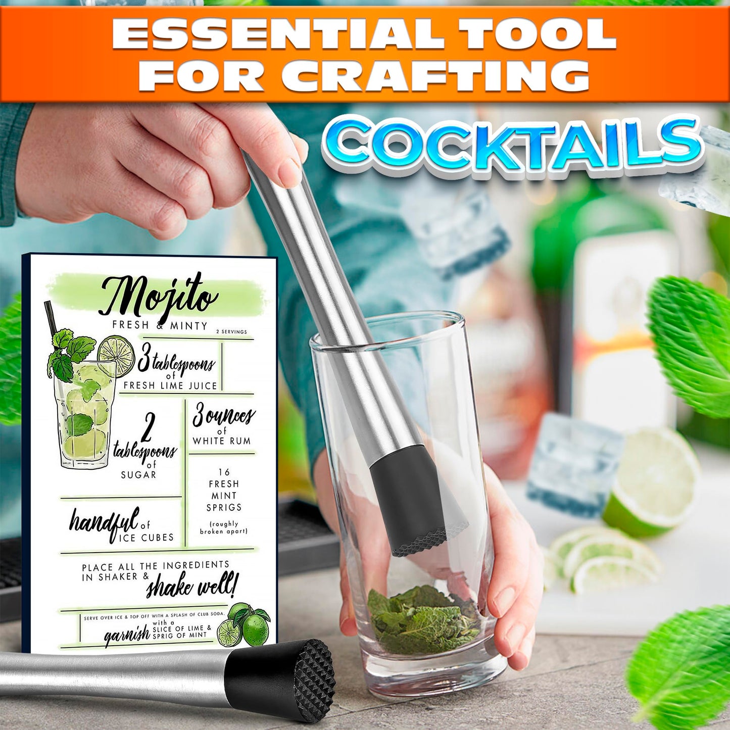 Stainless Steel Bar Muddler for Cocktails