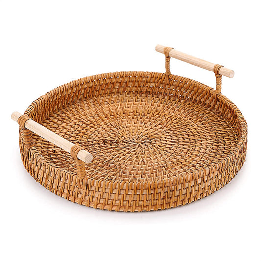 Round Serving Rattan Tray